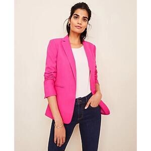 Ann Taylor Hutton Blazer Hot Pink Single Button Notched Lapel Lined Size 14